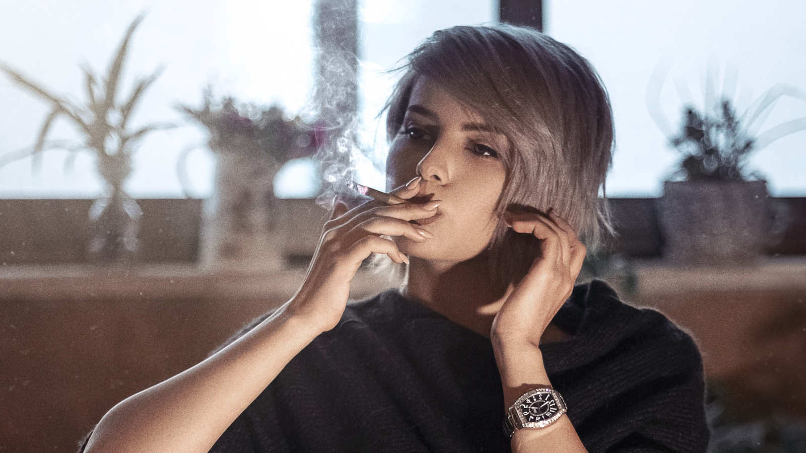 Lady Smoking CBD Cigarettes